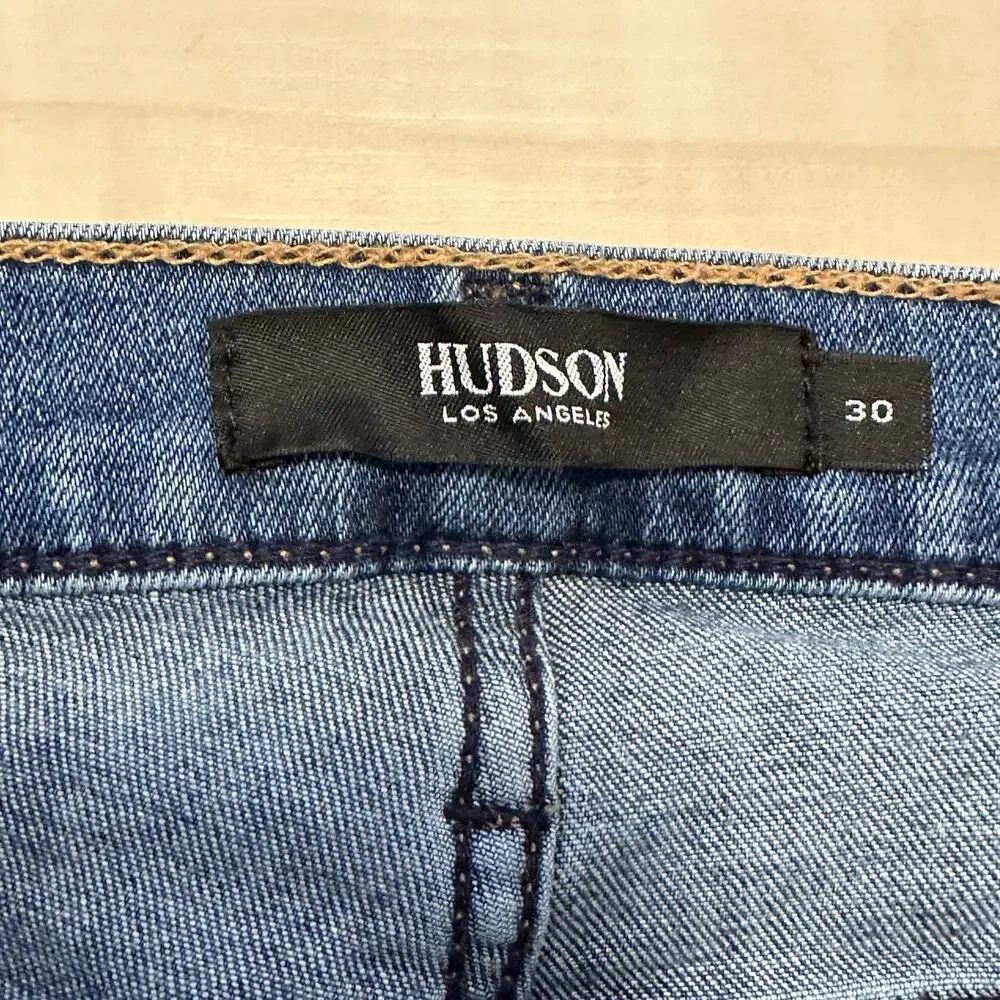 HUDSON Women 30 Jeans Split Leg Nico Mid Rise Cigarette Grommets Pintuck Lt Blue - Picture 9 of 15